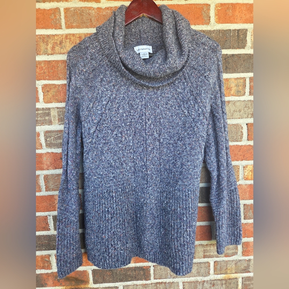 Liz Claiborne Women's Mixed Knit Blue Cable Knit Cowl Neck Sweater Size L